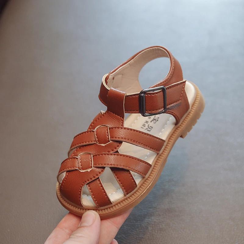 Fashion Children PU Leather Sandals Toddler Girls Boys Sport Slippers Kids Baby Closed Toe Beach Footwear 3-6Y Summer