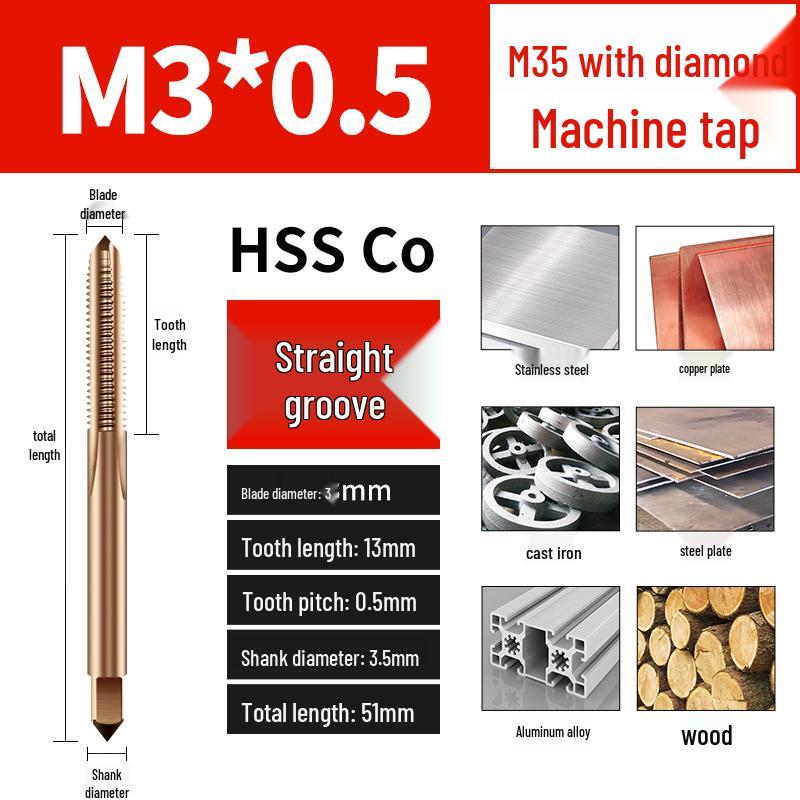 

Spiral Point Tap Drill Bit Set: Cobalt Stainless Steel for Machine Use (Sizes M3-M10)