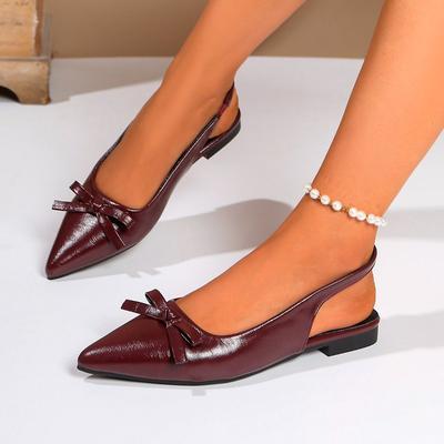 Fashion Fashion Design Big Butterfly Knot Women Flat Mules Sandals High Quality Cozy Patent Leather Pointed Toe Back Strap Shoes