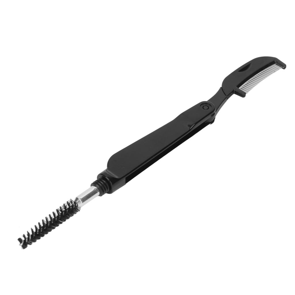 2 In 1 Eyelash Teeth Comb Stainless Steel Dual Heads Foldable Grooming Teeth Eyebrow Brush for Makeup Black