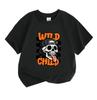 Kids Boys Girls 100% Cotton Crew Neck Short Sleeve T-Shirt, Cool Wild Child Skull Pattern Casual Breathable Tee, Fashion Streetwear Top for Daily Play
