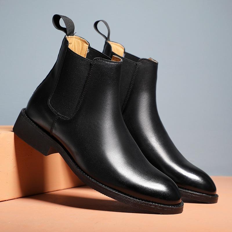 Fashion Men's Chelsea Boots British Style Short Boots Classic Business Leather Boot Plush Warm Winter Boots for Men Casual Leather Botas