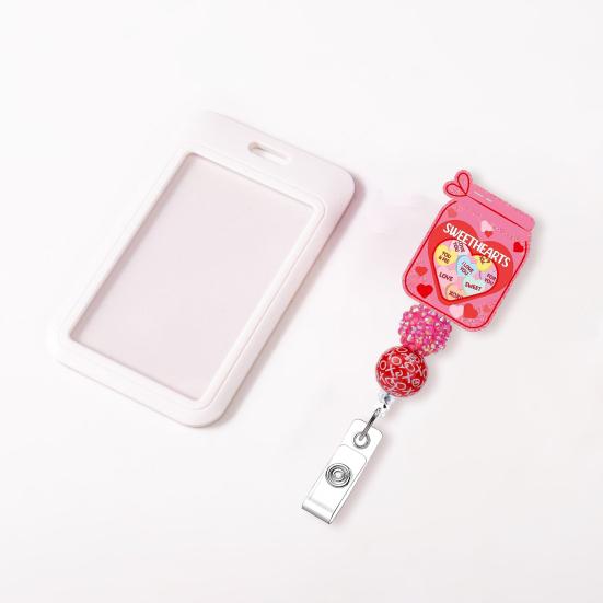 Gör-det-själv Pärlförsedd Märkeshållare Alla hjärtans dag Märkesklämma Justerbar Utfällbar Snodd för Nycklar ID-kort Kreativ Gåva för Par Vänner