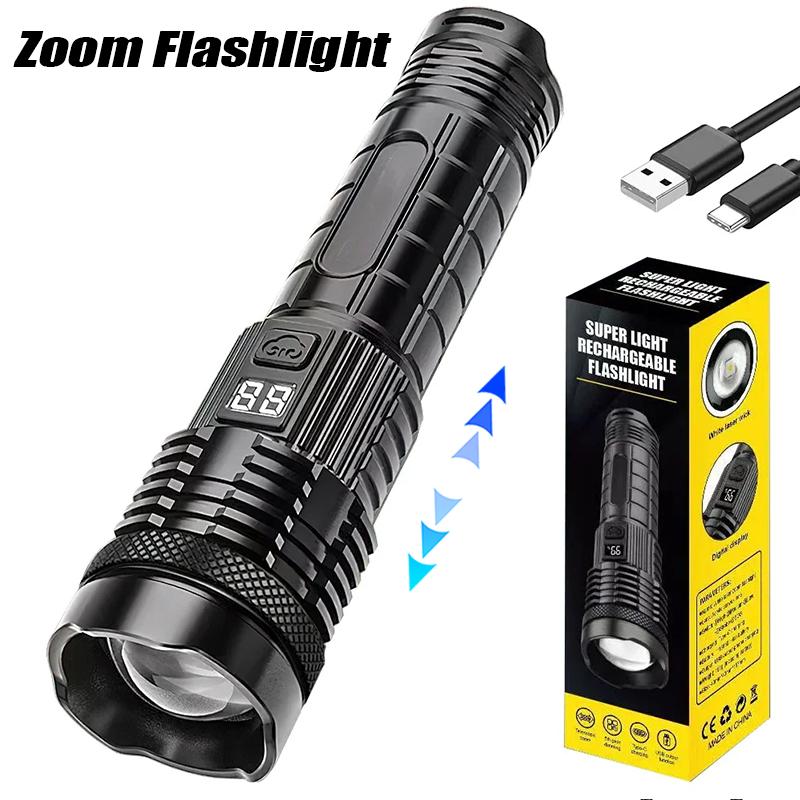 Powerful LED Flashlight Usb Rechargeable Portable Torch Built-in 18650 Battery 5 Mode Lighting Outdoor Emergency Camping Lantern