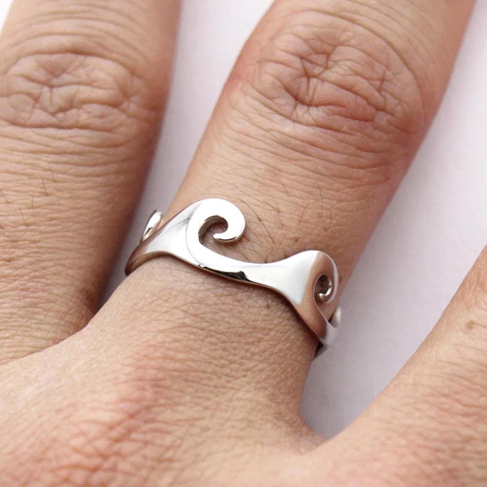Punk Cool Finger Rings for Women Metal Silver Color Wave Couple  Anniversary Gift Men's Accessories Hot 2025 Jewelry