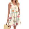 Women's Summer Fashion Casual V-neck Pleated Stitching Small Floral Print Sleeveless Vest Dress With Pockets