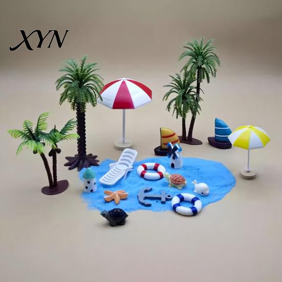 Island Style Micro Landscape Kit Ornaments, Beach Miniature Decoration, Boat/Chair/Umbrella/Palm Tree/Swimming Ring Mediterranean for Succulents Pots