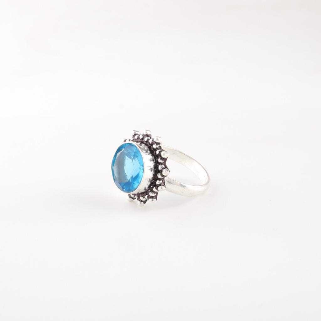 Swiss Blue Topaz Gemstone 925 Sterling Silver Jewelry Handcrafted Ring For Women RR-7-8