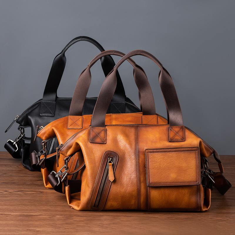 Black Spot Top Layer Tree High Vegetable Tanned Cowhide Retro Casual Men's Bag