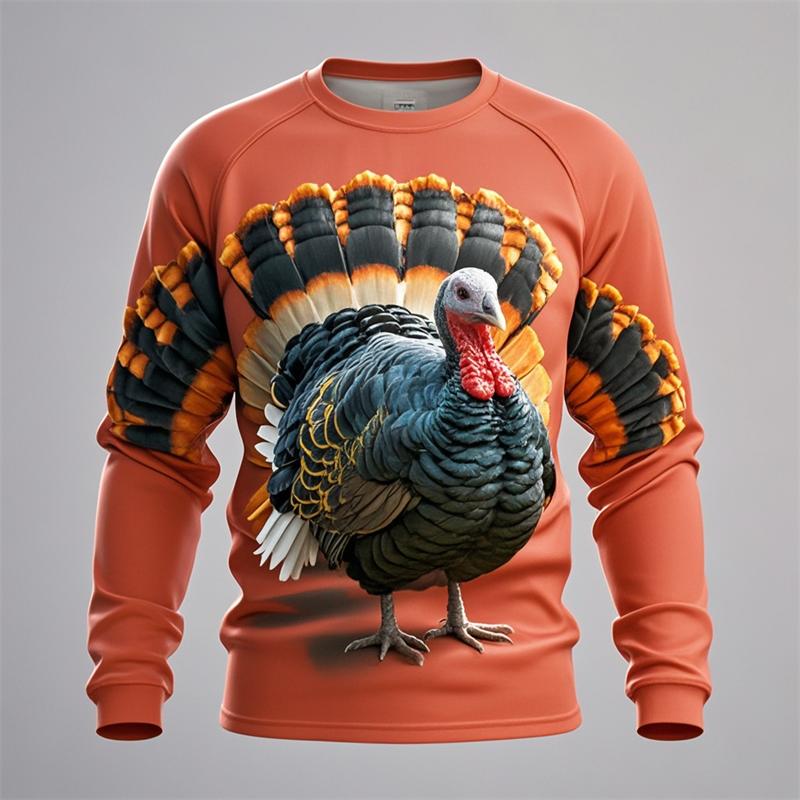 Thanksgiving Day Men's Long Sleeve Shirt 3D Turkey Print Men's Long Sleeve Clothing Street Fashion Holiday Party Oversized Tees