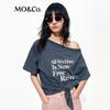 MO&Co. T-shirt in cotone a maniche corte con nodo asimmetrico sul davanti