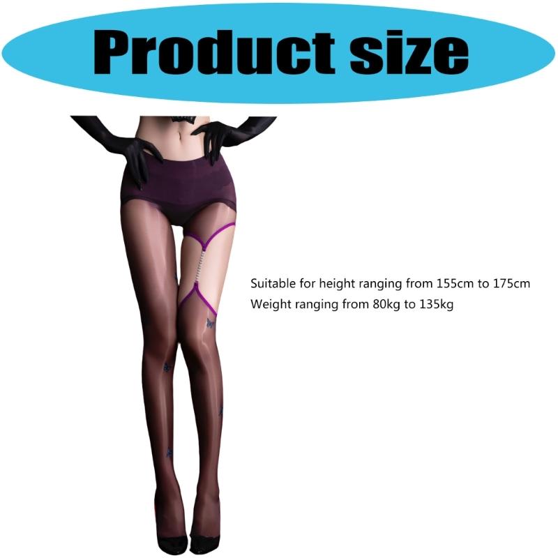 Women's Butterfly Print Oil Glossy Sheer Pantyhose Shimmery Tights With Hollowout Rhinestones Chain Garter Stockings
