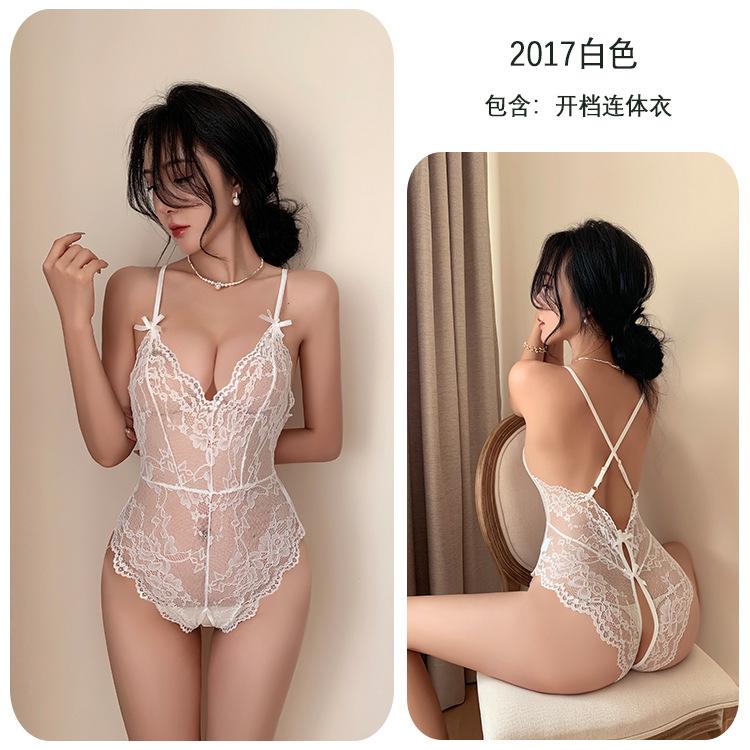 Sex Underwear Sexy Pajamas Perspective Lace Suspender onesie Open crotch Perspective Underwear Women
