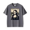Vintage Mona Lisa Headphones Funny Disgust Face Parody Art T Shirts Unisex Unisex Casual Cotton Fashion T Shirt Short Sleeve Tshirt