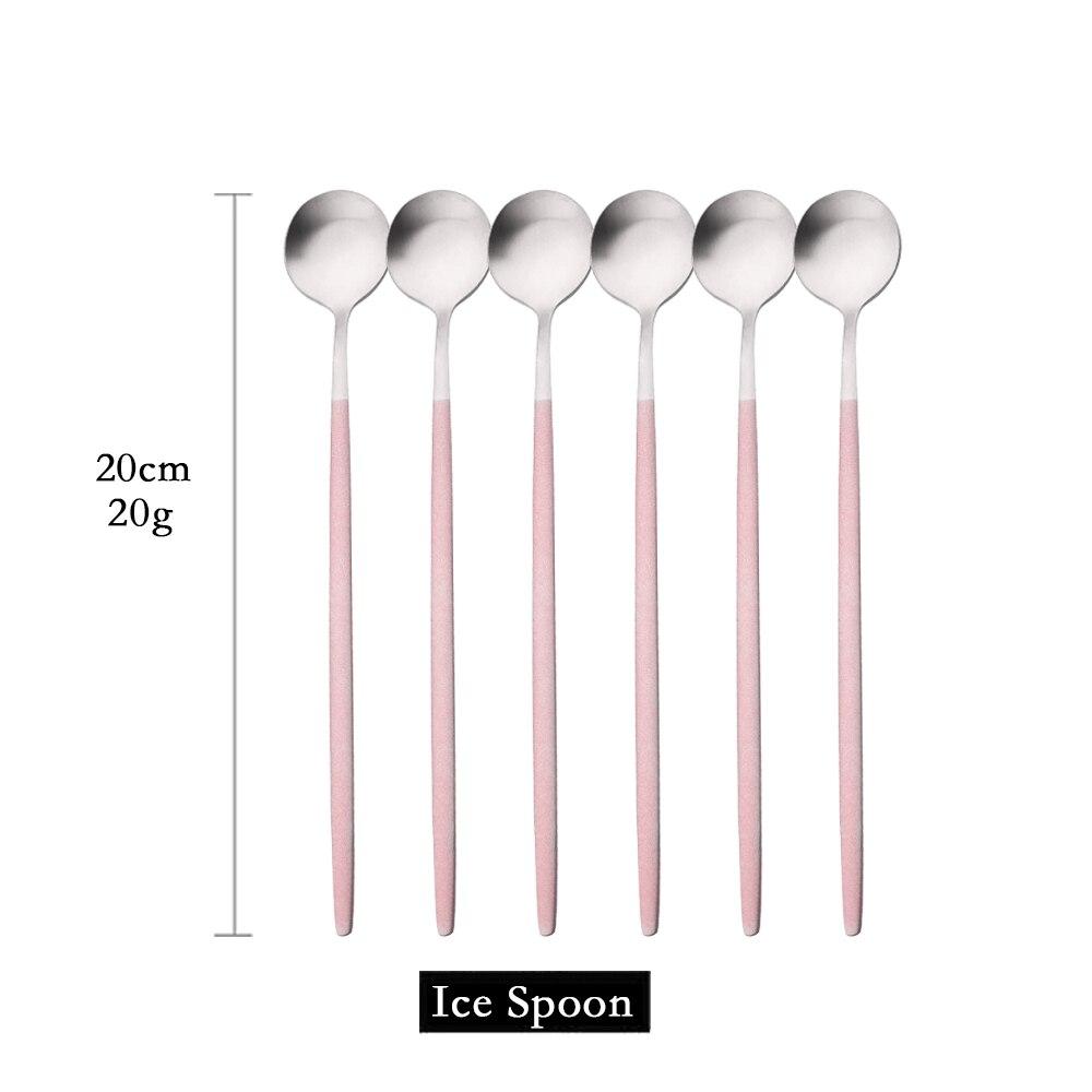 6pcs/set Long Handled Stainless Steel Coffee Spoon Ice Cream Dessert Tea Spoon Mixing Stirring Cooking Long Handle Spoon Tableware