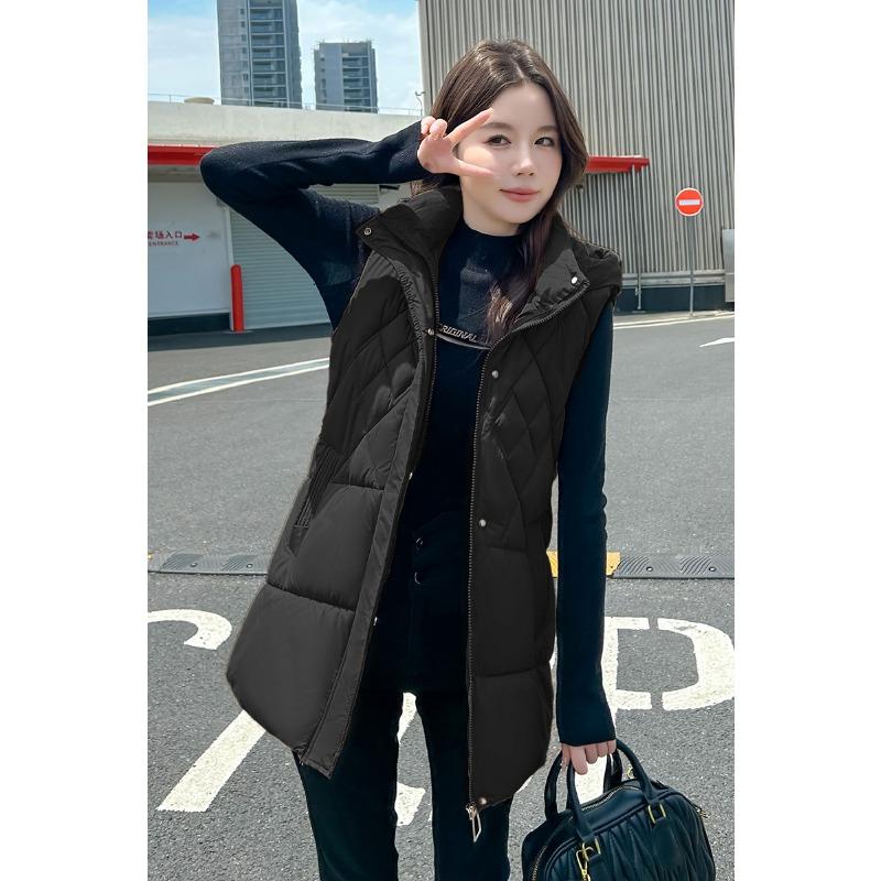 

New slim-fit medium and long cotton vest women s rhombus vest hooded vest vest jacket M чёрный