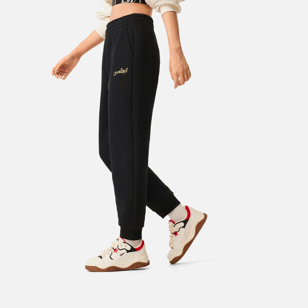 Li Ning Simple Cny Zodiac Year Long Pants With Embroidery Women Bottoms Black AKLV106-1