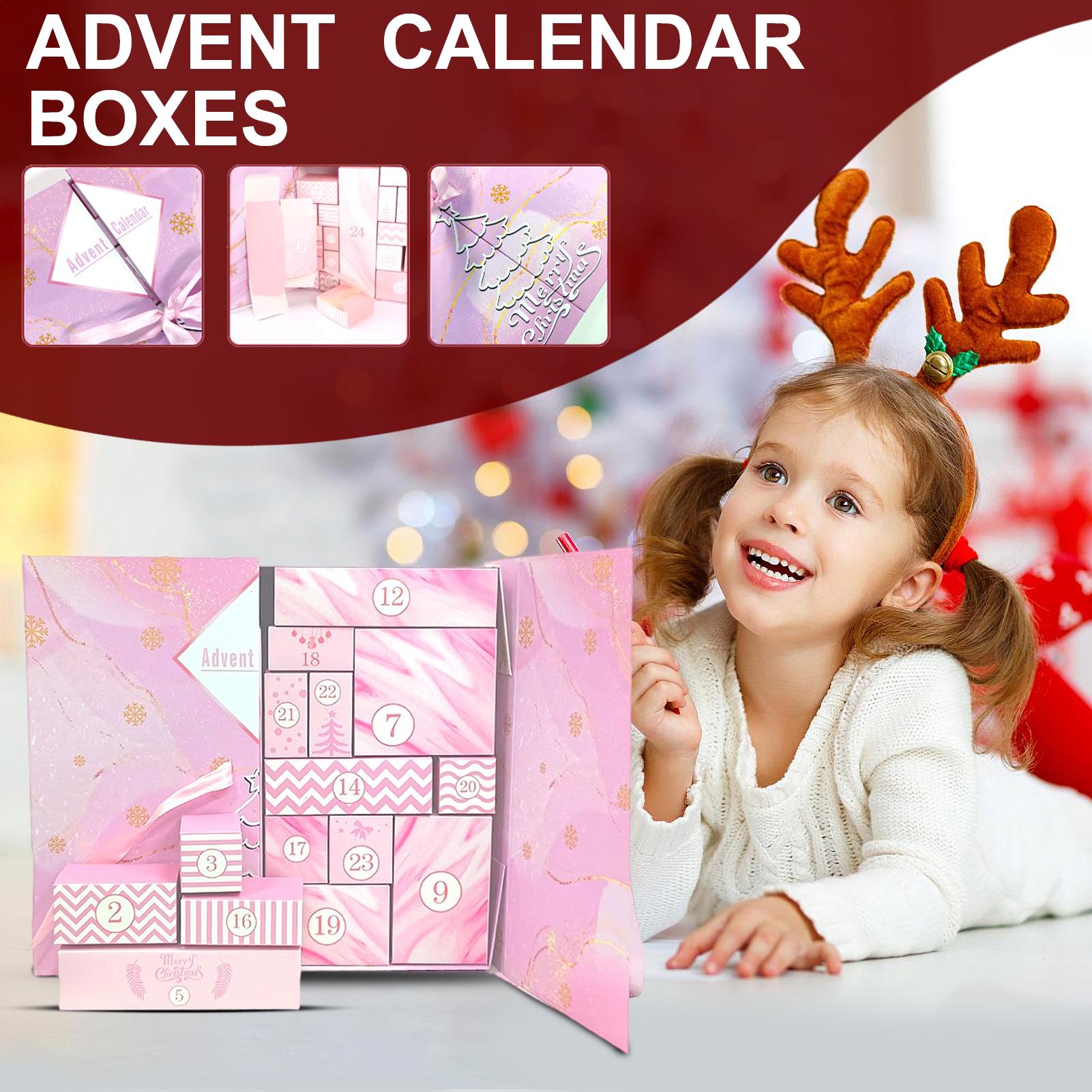 Christmas Advent Calendar with 24 Foldable Cardboard Pink Gift Boxes Empty Xmas Countdown Calendar to Fill Advent Storage cm