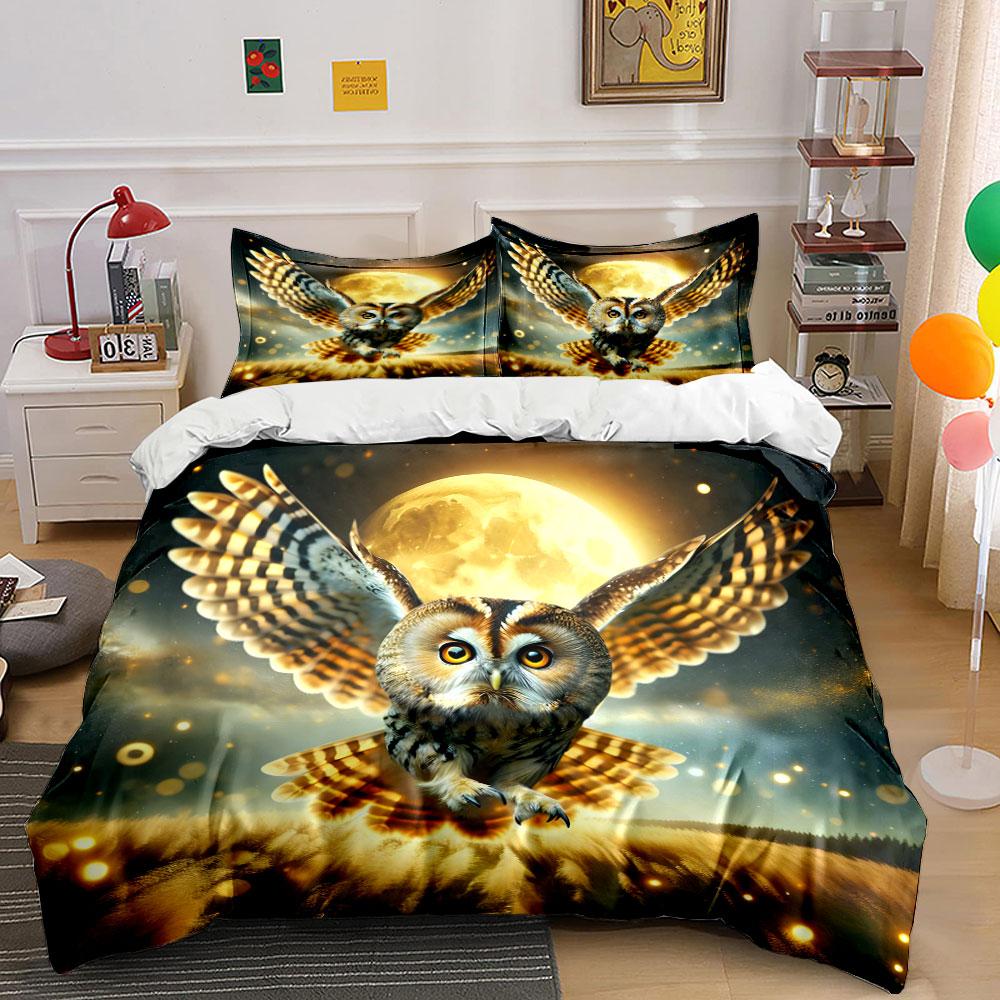 "Moonlit Owl Art Decor Set" Soft Skin-Friendly Bedding Set Includes 1 Duvet Cover And 2 Pillowcase Gift