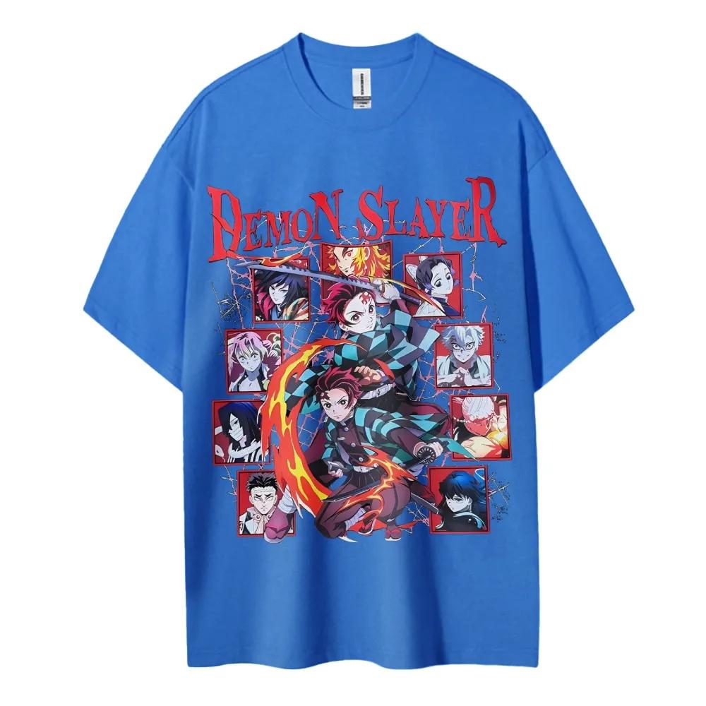 T-shirt Demon Slayer Homme Coton Pur Décontracté Col Rond Manches Courtes Vêtements Été Sport Décontracté Haut Manches Courtes