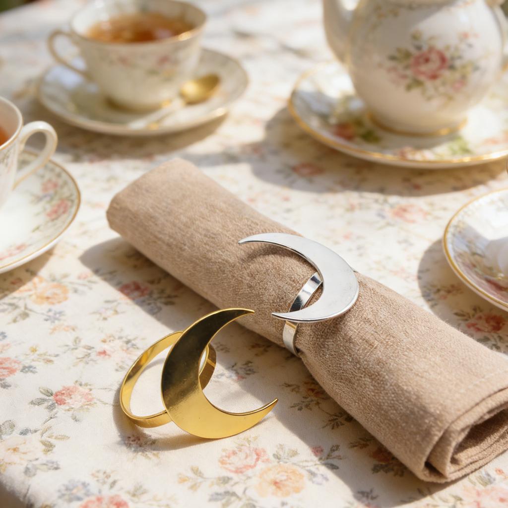 Custom Moon-shaped Napkin Rings Gold & Silver, Ideal for Ramadan, Weddings & Festivals, Table Decor & Eid Tableware