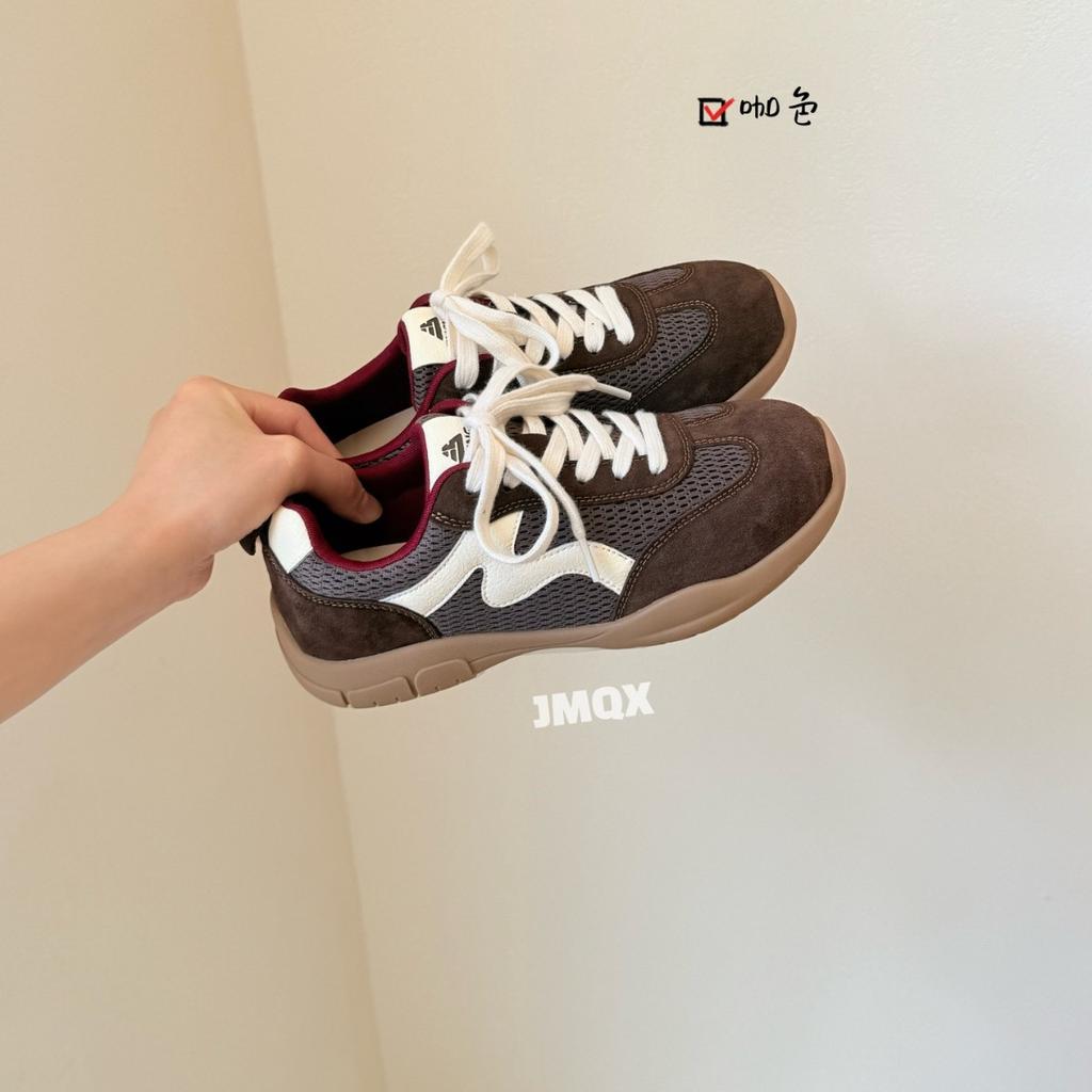 Leather Korean Version Platform Casual Moral Training Shoes Women's 2025 Autumn New Breathable Mesh Color Matching Outdoor Sports Running Shoes