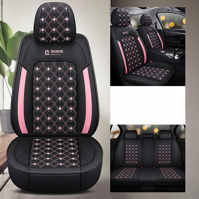5-Seat Faux Leather Ice Sliky Fiber Fabric Full Coverage Car Seat Covers, All-Season Wear-Resistant Breathable Soft Comfort with 3D Side Wing Design
