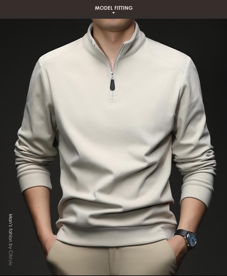 Men's Thickened Fleece Half-Zip Polo Shirt with Stand-up Collar - Comfortable, Skin-Friendly, Plus Fleece Casual Hoodie