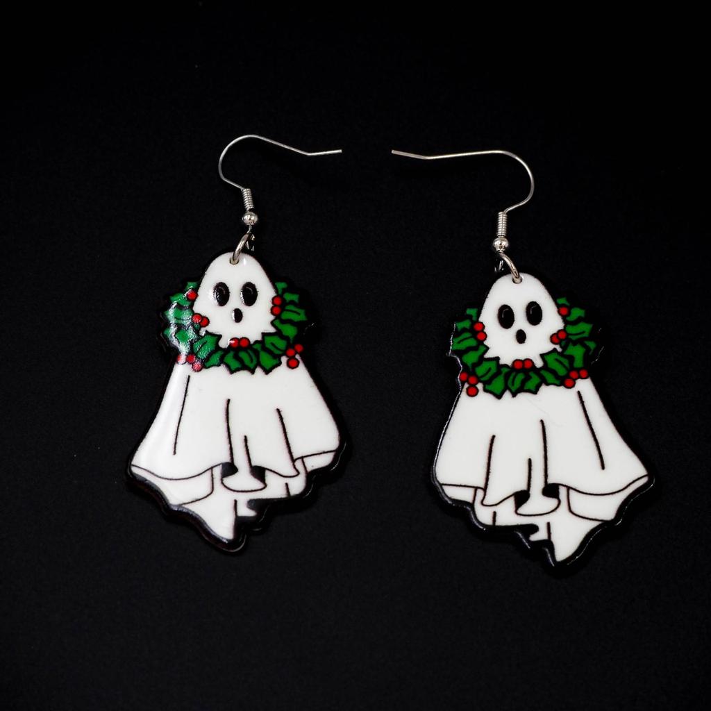 Acrylic Halloween Ghost Earrings - Cute and Simple Cartoon Design for Christmas