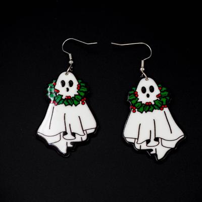 Brincos Acrílicos de Fantasma de Halloween - Design de Desenho Animado Fofo e Simples para o Natal