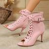 Sexy Fish Mouth Stiletto Sandals New Round Toe Open Toe Lace-Up Belt Buckle Zipper Non-Slip Heel Booties High Heel Pumps