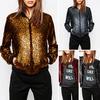 Damski płaszcz z cekinami Bomber Jacket z długim rękawem i zamkiem błyskawicznym Streetwear Casual Luźna brokatowa odzież wierzchnia