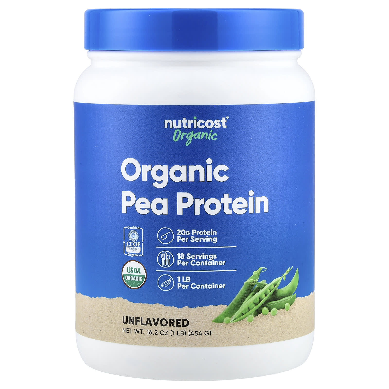 

Nutricost, Organic Pea Protein, Unflavored, 454g (1lb)