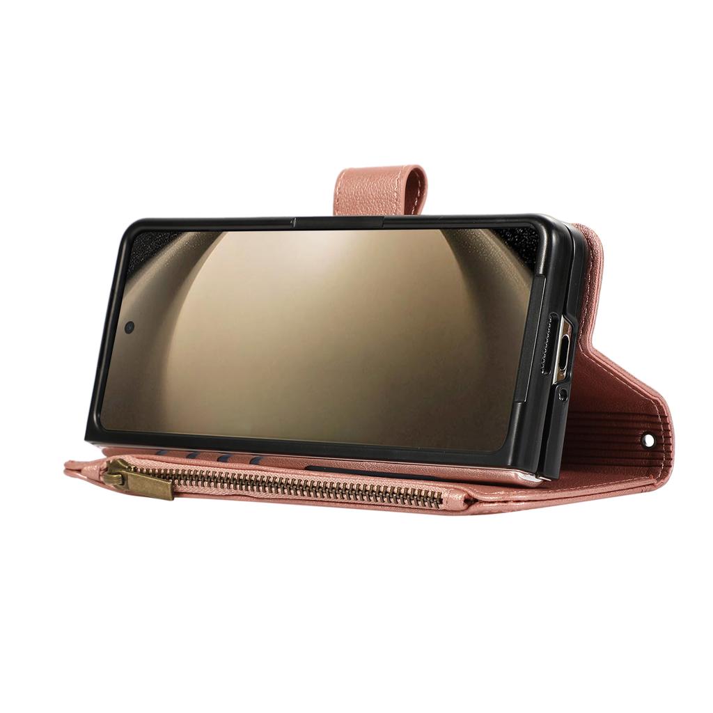 For Samsung Galaxy Z Fold7 5G Case Multi Card Slots Zipper Leather Phone Cover with Wrist Strap