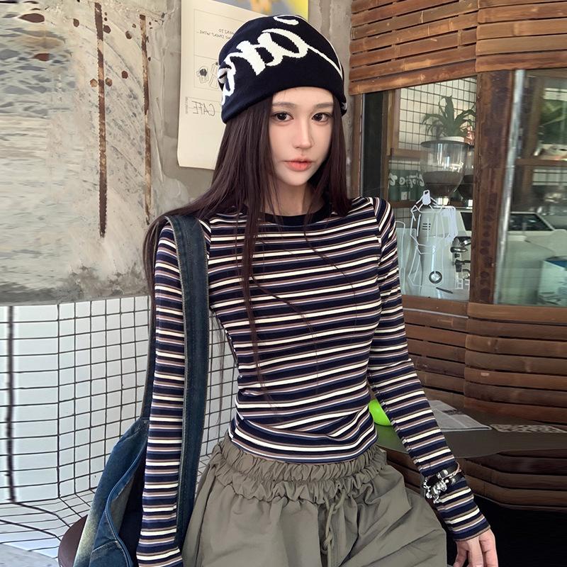 Women's Short Sleeve Tee O Neck Casual Striped Contrast Color Top