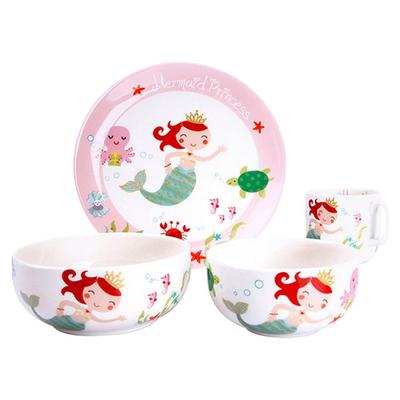 ZEN Kiddy Dinnerware Set 4p, Little Mermaid, Air + Bowl + Plate + Mug, Popular Korean Parenting Items