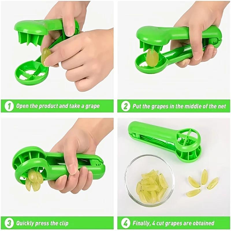 1pc/2pcs Grape Cutter, Green Multi-functional Fruit And Vegetable Cutter, Bladeless Creative Kitchen Gadgets Kitchen Accessories