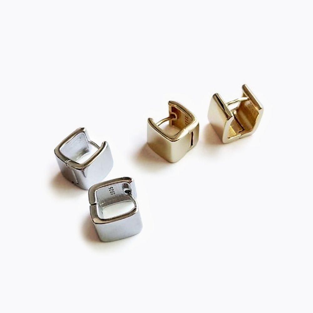 (1 pair)P0891W S925 Silver Square Wide Silver Earrings