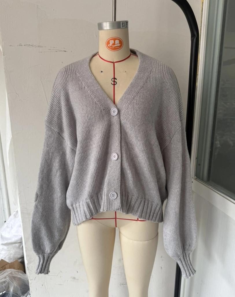Knitted Cardigan Women's Loose V-neck Lantern Sleeve Sweater