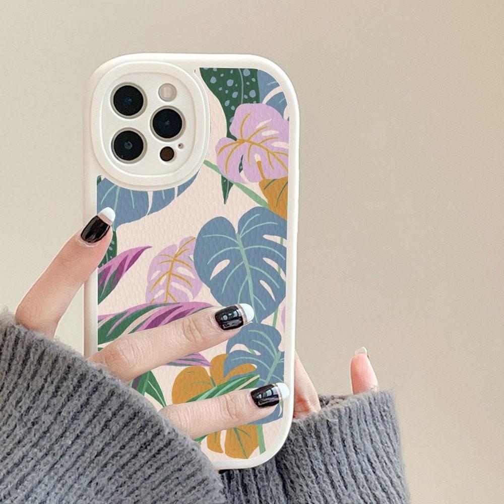 Blad Monstera Grön Telefonfodral Hårt Läder För IPhone 14 13 12 Mini 11 14 Pro Max Xs X Xr 7 8 Plus Fodral