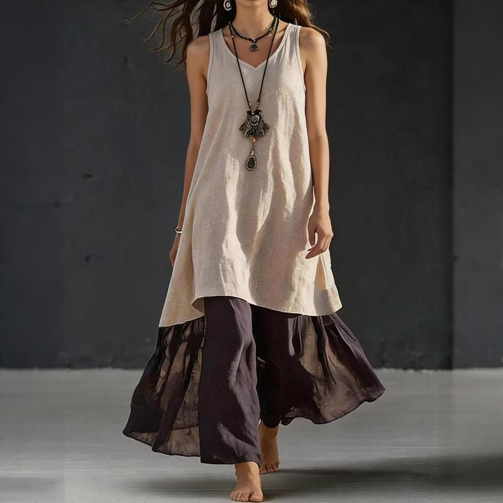 Women's Color Loose Fit Sleeveless V-Neck Maxi Dress, Casual Tank Dress