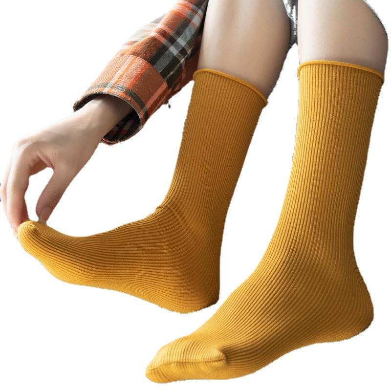 Ladies Autumn and Winter Thick New Products Pure Color Retro Sweat Absorbing Breathable Long Tube Pile Pile Cotton Socks