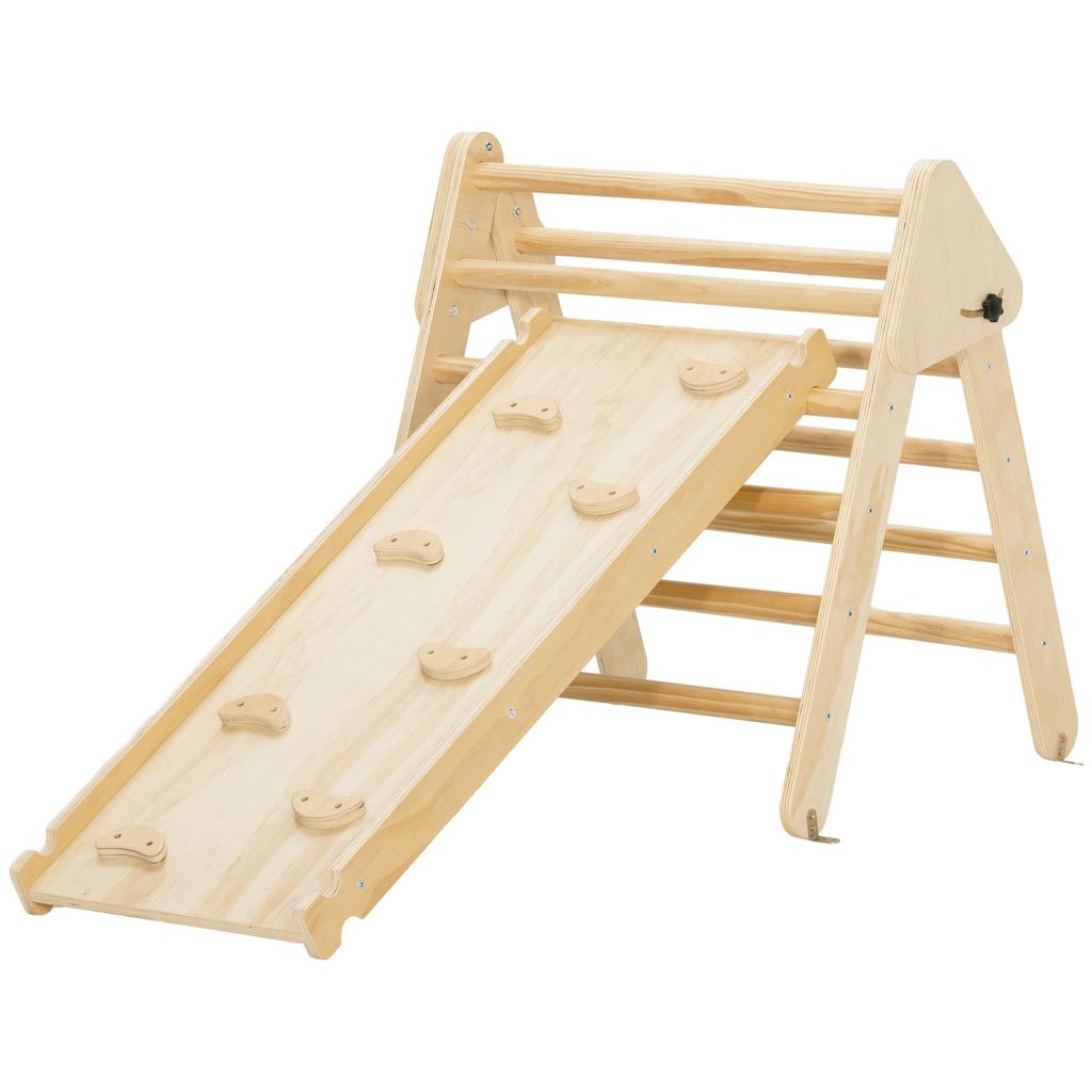 Kids' Wooden Climbing Set with Triangle Ladder and Two-Sided Ramp, for Children Aged 18-48 Months