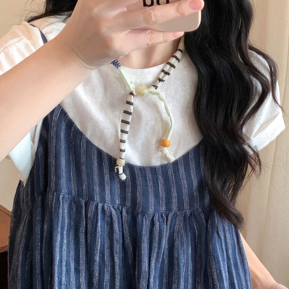 Strip Wood Bead Necklace Clavicle Chain Bohemian Choker Patchwork Cloth Chain Necklace  Girls