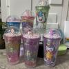 New High-value Unicorn Straw Cup,Portable Cartoon Plastic Water Cups, Double-layer Glitter Crushed Ice Cup, Holiday Gift Tea Cup
