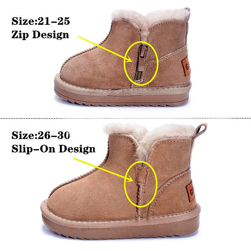 Botas de Nieve para Niños de Invierno Botas de Cuero Genuino para Niñas Felpa Cálida Zapatos para Niños Botas para Niños Zapatos para Bebés y Niños Pequeños