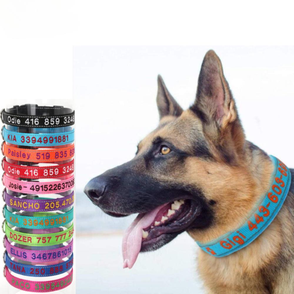 Pet Dog Embroidery Anti-lost Nylon Reflective Collar