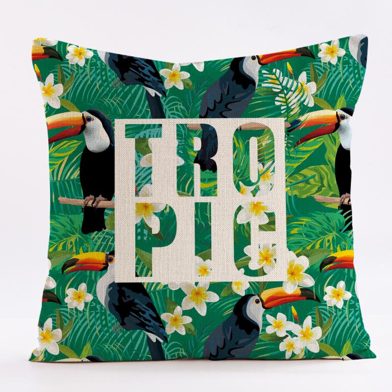 New Flower-and-bird Tropical Plant Waterproof Pillowcase, Printed Sofa Cushion, Detachable and Washable Pillow 45x45cm (Pillow Insert Not Included)