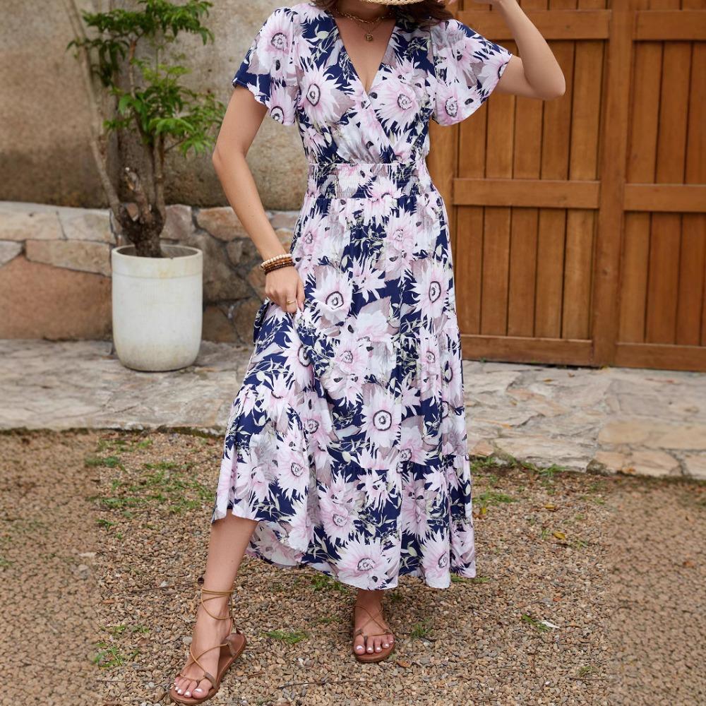 

Женские платья Новые модные платья с талией Тонкие платья с большим качелями Праздничные пляжные платья XL синий