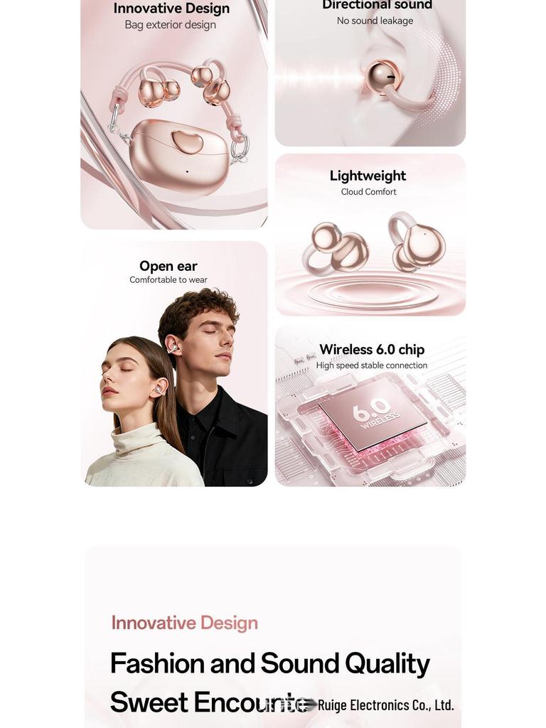 Smart M106 Heart-shaped Open Ear Clip Bluetooth Earphones